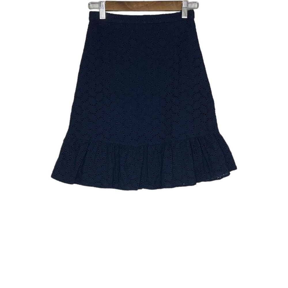 Draper James RSVP Women's Navy Blue Tiered 100% Cotton Skirt Size 2